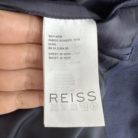 Reiss Suit Jacket Vest Set 2 Piece Mens 38 Navy Blue Duke Wool Mohair Formal - Picture 9 of 16